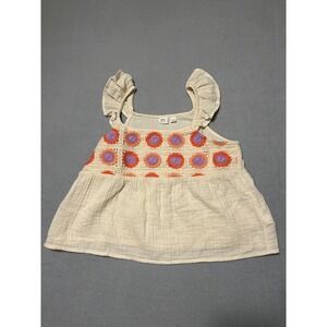 Gap Kids XXL 14-16 Cream Gauze Crochet Boho Ruffle Sleeve Tank Top Orange Purple